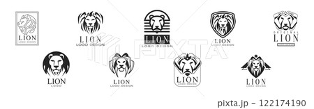 Lion Monochrome Logo and Label Design Vector Set Lion Monochrome Logo and Label Design Vector Set 122174190