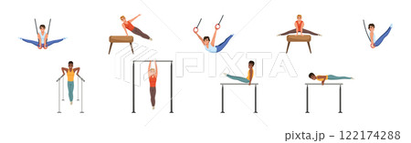 Man Athlete Character Do Gymnastics Exercise Vector Set 122174288
