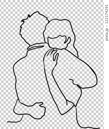 抱き合う男女の線画イラスト1 抱き合う男女の線画イラスト1 122174291