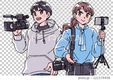 カメラを持つ男女のイラスト 122174456