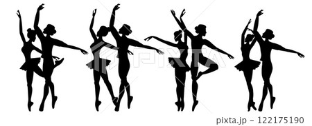 Vector people. Ballet couple. Ballet dancers icon. Dancing couple silhouette set. Beautiful ballet couple dancing ballet. Vector illustration isolated 122175190