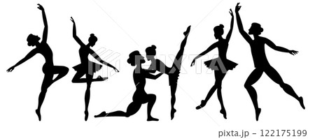 Vector people. Ballet couple. Ballet dancers icon. Dancing couple silhouette set. An adult man and woman dance classical ballet. Vector illustration isolated 122175199