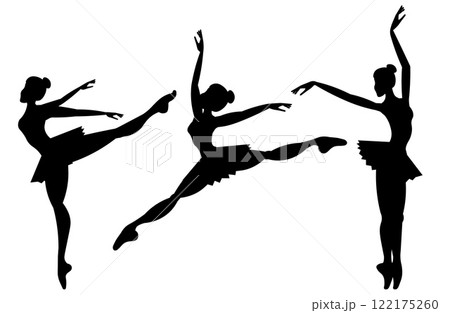 Vector people. Ballet dancers icon. Silhouette of a ballerina. Beautiful ballerinas dance ballet. Vector illustration isolated Vector people. Ballet dancers icon. Silhouette of a ballerina. Beautiful ballerinas dance ballet. Vector illustration isolated 122175260