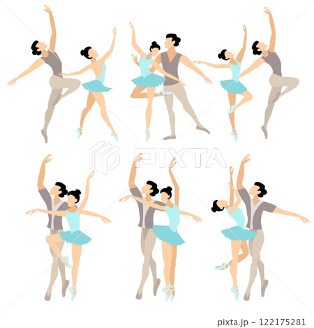 Vector people.  Ballet couple. Set of ballet couples. A man and a woman dance classical ballet. Vector illustration isolated 122175281