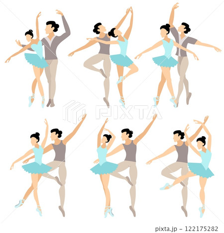 Vector people.  Ballet couple. Set of ballet couples. An adult man and woman dance classical ballet. Vector illustration isolated 122175282