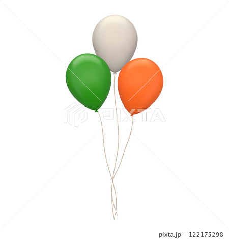 Set of 3D round balloons in colors of Irish flag. Green, white, orange. 3D vector illustration Isolated on white. Design elements for St. Patrick's Day, Ireland Independence Day 122175298