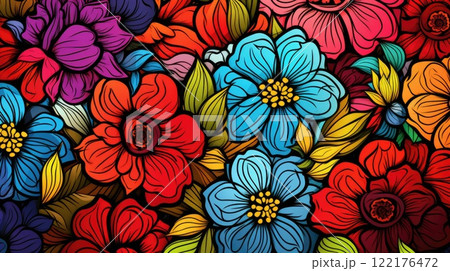 tropical flowers colorful background illustration 122176472