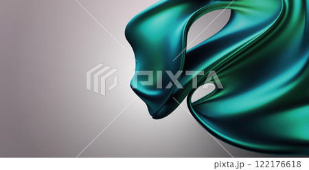This design features a smooth and elegant abstraction with flowing shapes in rich teal hues against a soft gradient background that creates a tranquil atmosphere. 122176618
