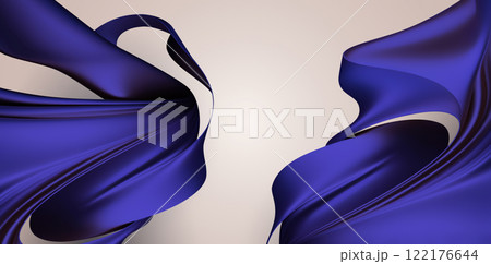 Silky fabric shapes swirl gracefully, creating a harmonious blend of rich purple shades against a soft beige backdrop, adding a touch of elegance to any design. 122176644