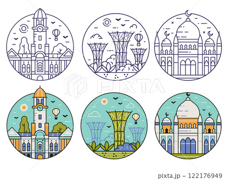 Singapore Landmarks and Symbols Line Icons 122176949
