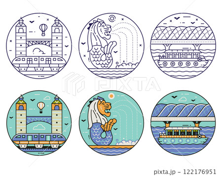 Singapore Landmarks and Symbols Line Icons Singapore Landmarks and Symbols Line Icons 122176951