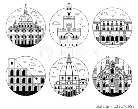 Italy Travel Circle Icon in Line Art 122176955