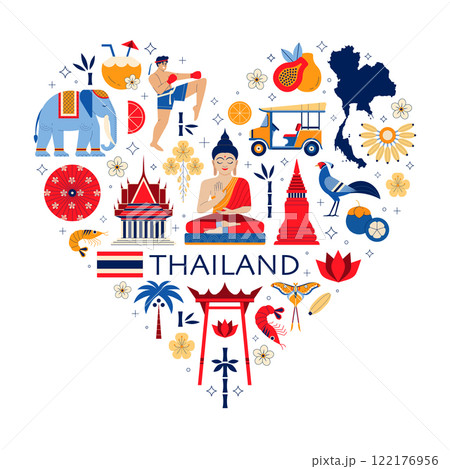 I Love Thailand Travel Print with Thai Symbols I Love Thailand Travel Print with Thai Symbols 122176956