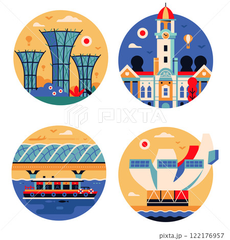 Singapore Architectural Landmarks Circle Icons Singapore Architectural Landmarks Circle Icons 122176957