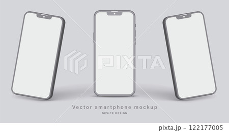 smartphone clay mockup with shadow for application design presentation isolated on grey background. minimalist mobile phone with blank screen in different angles view. vector 3d isometric illustration smartphone clay mockup with shadow for application design presentation isolated on grey background. minimalist mobile phone with blank screen in different angles view. vector 3d isometric illustration 122177005