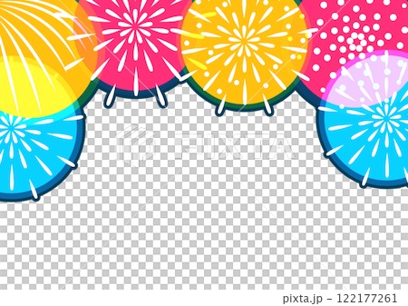 夏祭り　カラフルな打ち上げ花火の壁紙・背景素材 122177261