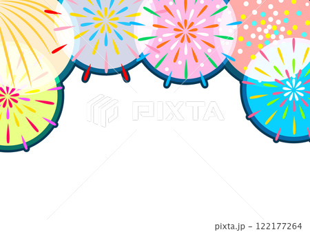 夏祭り　カラフルな打ち上げ花火の壁紙・背景素材 122177264