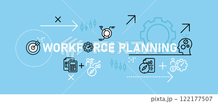 Workforce Planning concept showcasing job search data optimization work strategy development company business forecast and management design outline icon set 122177507