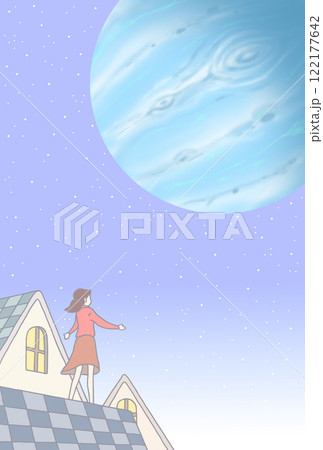 ポストカード・メッセージカード用イラスト - 夜空・夜景・女性・天体・惑星 122177642