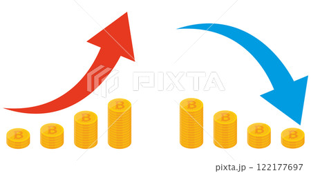 仮想通貨、暗号資産、ビットコイン、増える、減る、イラスト 122177697