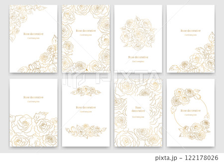 エレガントな薔薇の装飾カードテンプレートセット – ピンク＆ホワイト、ベクターイラスト 122178026
