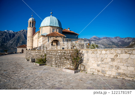 Saint George Island and Church of Our Lady of the Rocks near Perast in Montenegro. Boka Kotor bay, Europe.  122178197