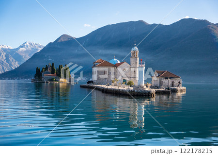 Saint George Island and Church of Our Lady of the Rocks near Perast in Montenegro. Boka Kotor bay, Europe. Saint George Island and Church of Our Lady of the Rocks near Perast in Montenegro. Boka Kotor bay, Europe. 122178215