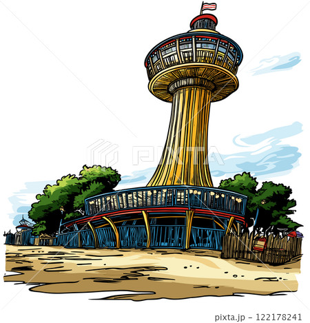 Coney Island in New York. Vector comic hand-drawn illustration of Coney Island 122178241