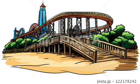 Coney Island in New York. Vector comic hand-drawn illustration of Coney Island 122178242
