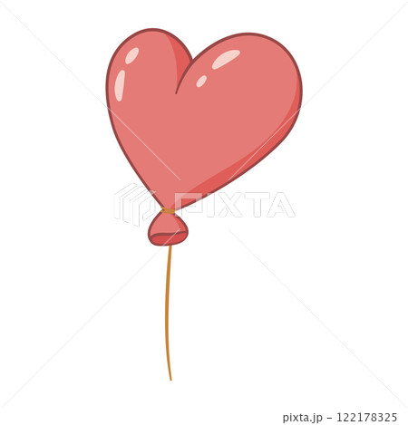 Heart shaped balloon doodle style. Hand drawn Trendy flat style cartoon isolated Heart shaped balloon doodle style. Hand drawn Trendy flat style cartoon isolated 122178325
