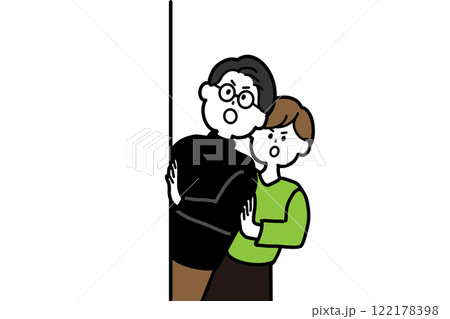 物陰から状況を伺う男女のセットイラスト 122178398