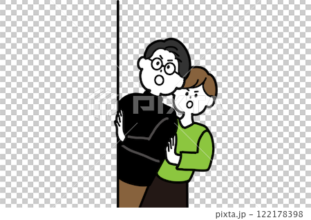 物陰から状況を伺う男女のセットイラスト 122178398