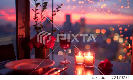 A romantic evening is captured in this captivating image. A romantic evening is captured in this captivating image. 122179286