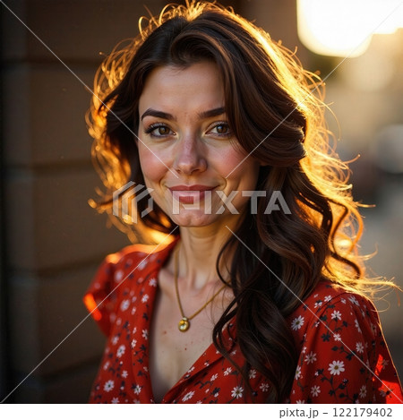 Portrait of beautiful natural woman looking at camera. Carefree woman. International Women's Day. 122179402