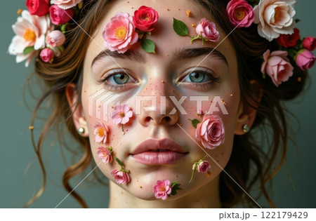 An Enchanting FlowerAdorned Portrait That Captivates the Essence of a Young Woman 122179429