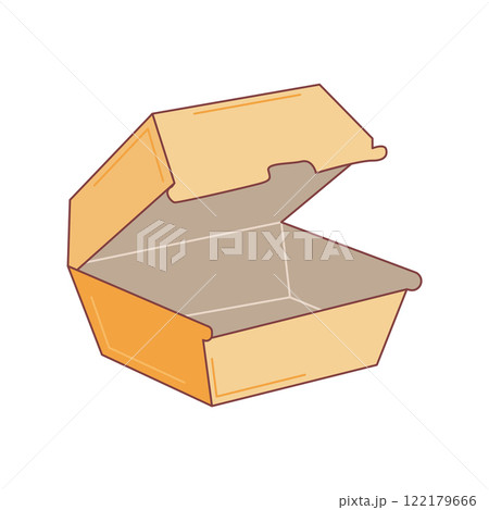 Eco packaging in flat design. Empty cardboard lunch box, paper food container. Vector illustration isolated. 122179666