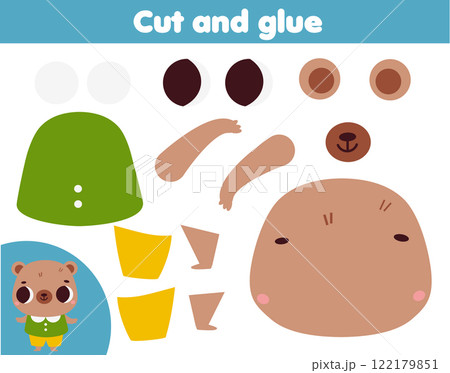 creative children educational game. Paper cut and paste activity. Make a cute bear animal with glue and scissors 122179851