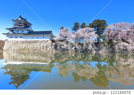 【富山県】シンメトリーな富山城天守閣と満開の桜 【富山県】シンメトリーな富山城天守閣と満開の桜 122180078