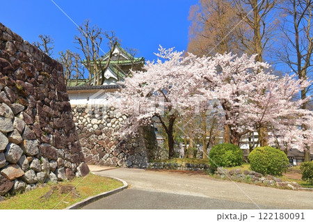【富山県】快晴の富山市佐藤記念美術館と満開の桜 122180091