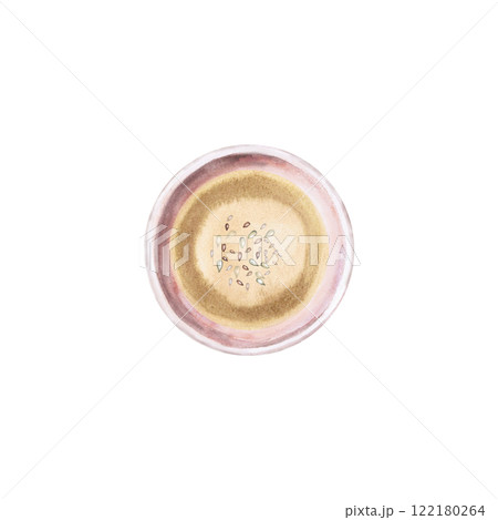 Bowl with olive oil and seeds. Isolated watercolor illustration on food theme for restaurant menu design, gastronomic magazines, posters, festival flyers. Bowl with olive oil and seeds. Isolated watercolor illustration on food theme for restaurant menu design, gastronomic magazines, posters, festival flyers. 122180264