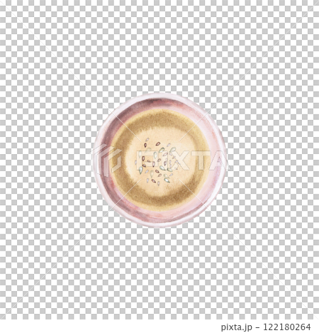 Bowl with olive oil and seeds. Isolated watercolor illustration on food theme for restaurant menu design, gastronomic magazines, posters, festival flyers. 122180264