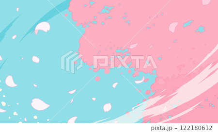春風が吹いて桜の花びらが舞う背景イラスト_空_16:9 春風が吹いて桜の花びらが舞う背景イラスト_空_16:9 122180612
