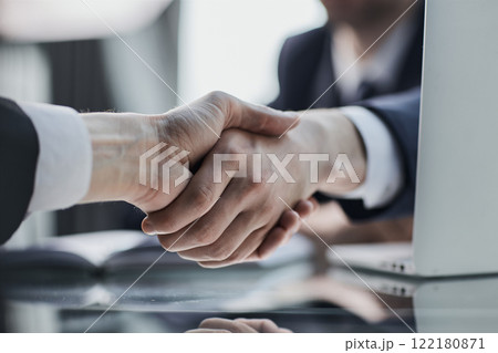 starting teamwork meeting or negotiations in office, business people showing mutual respect starting teamwork meeting or negotiations in office, business people showing mutual respect 122180871