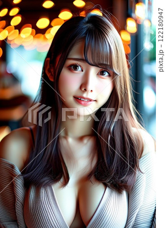 イルミネーションの前に立つ女性　  [AI生成画像] 122180947