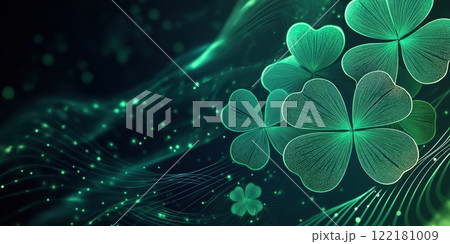 Abstract design with glowing green clover leaves 122181009