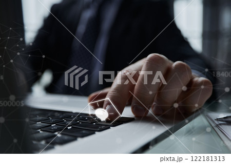 Businessman working with laptop in business concept Businessman working with laptop in business concept 122181313