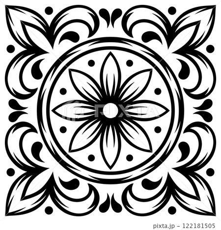 Portuguese ceramic tile pattern. Mediterranean traditional ornament. Italian or spanish majolica. 122181505