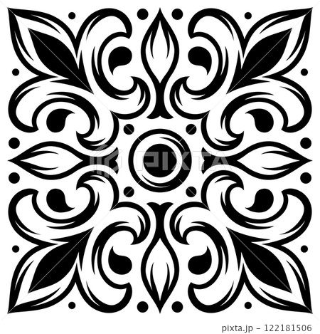 Portuguese ceramic tile pattern. Mediterranean traditional ornament. Italian or spanish majolica. 122181506