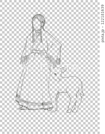 Woman in national costume and lamb Woman in national costume and lamb 122181639