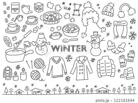 冬のものを集めた手描きイラストセット 冬のものを集めた手描きイラストセット 122181644